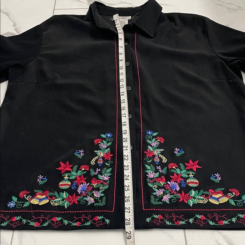 Vintage Velvet Festive Embroidered Black Button Up Shirt/Jacket / Blazer Sz XL - Picture 13 of 16